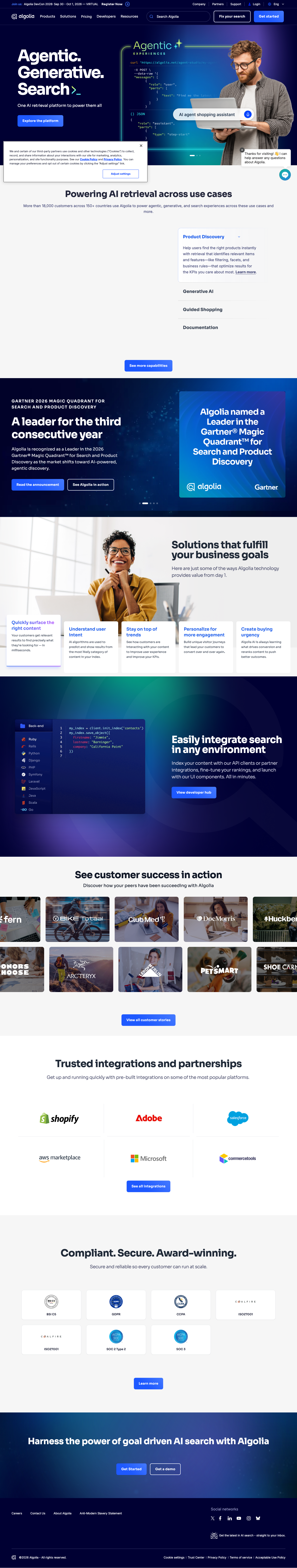Algolia homepage screenshot, full resolution