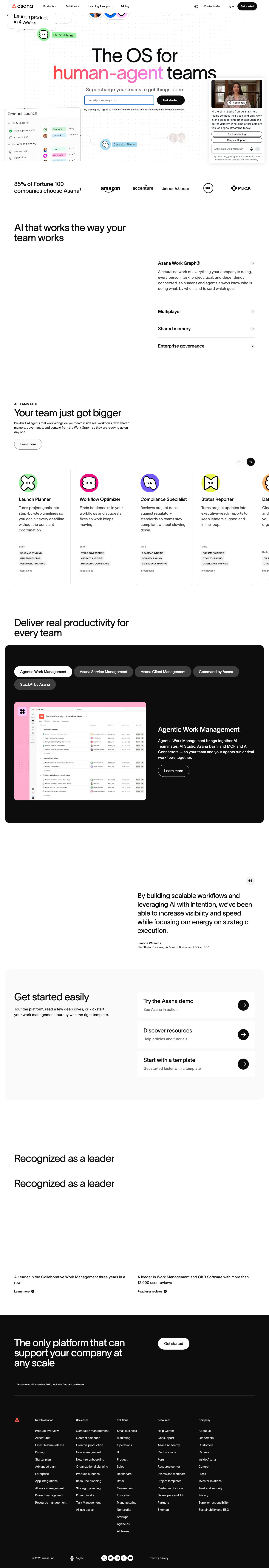 Asana homepage screenshot, full resolution