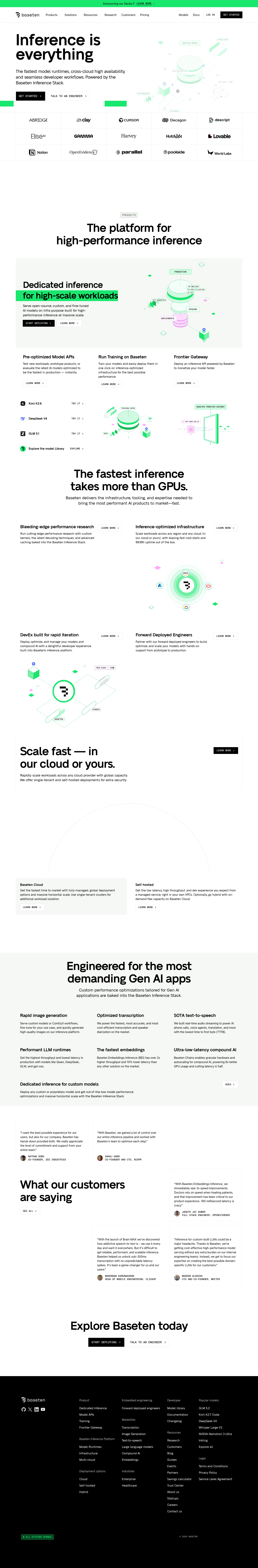 Baseten homepage screenshot, full resolution