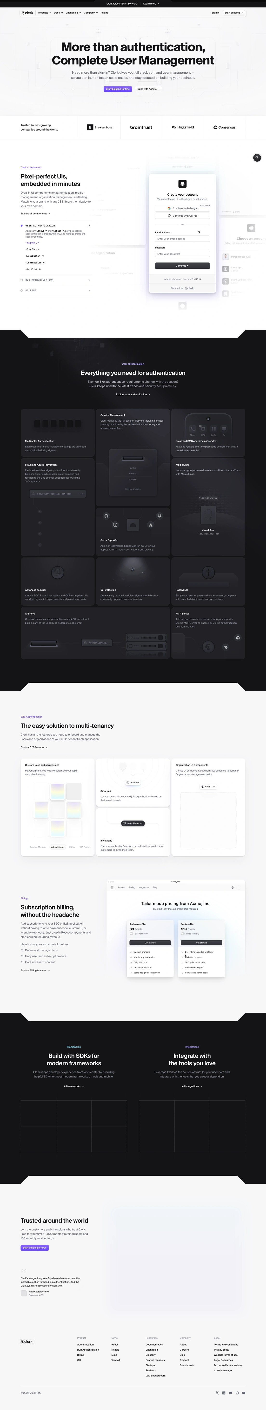 Clerk homepage screenshot