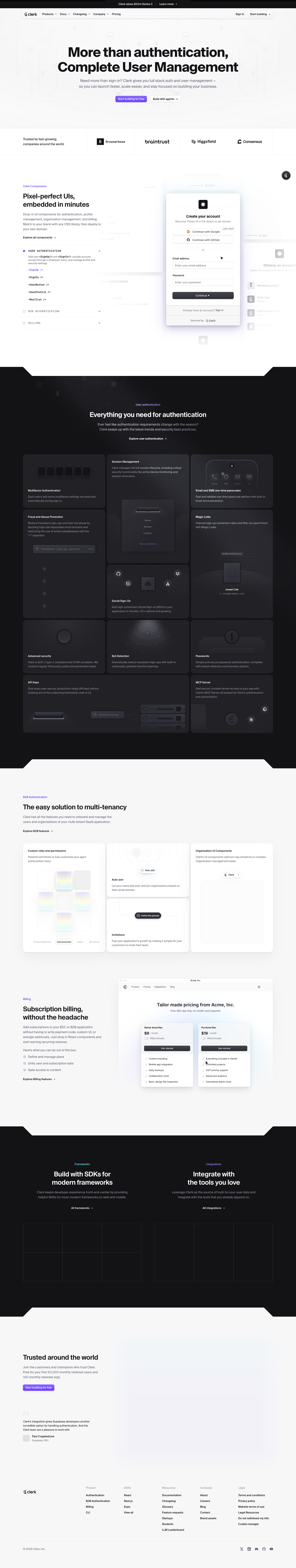 Clerk homepage screenshot, full resolution