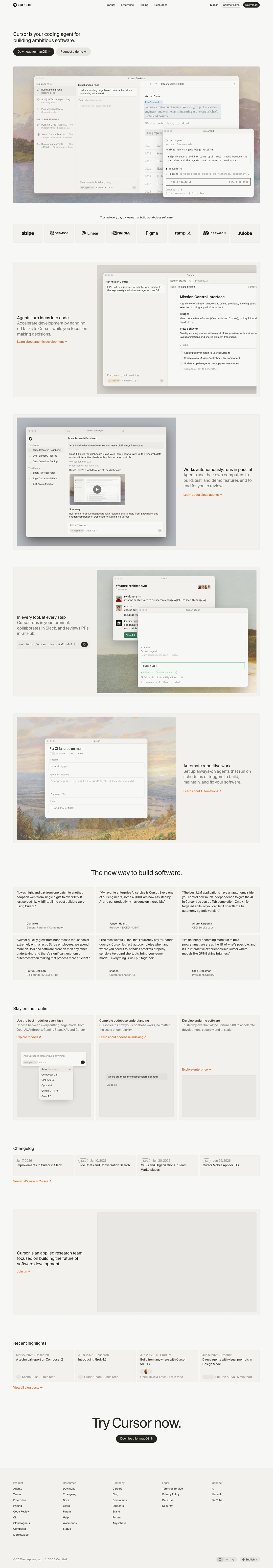 Cursor homepage screenshot