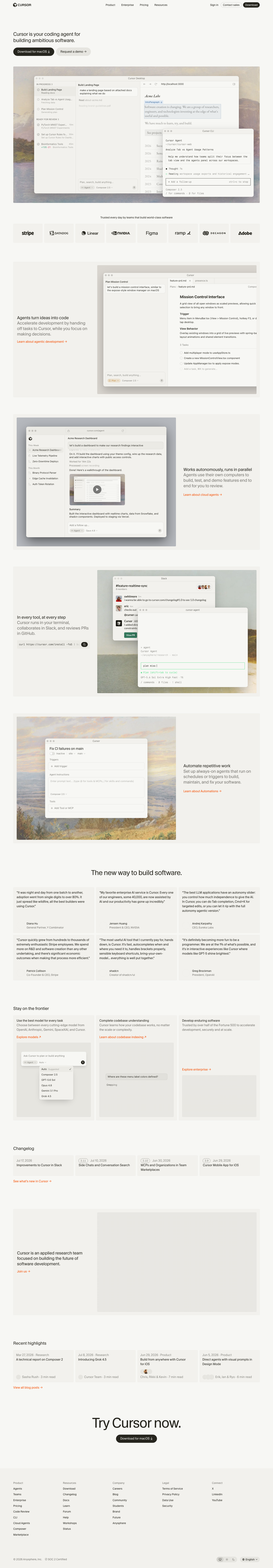 Cursor homepage screenshot, full resolution