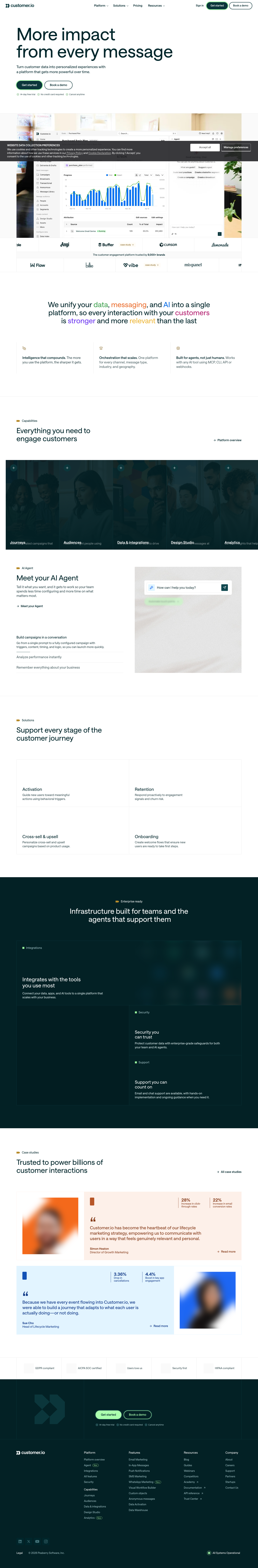 Customer.io homepage screenshot, full resolution