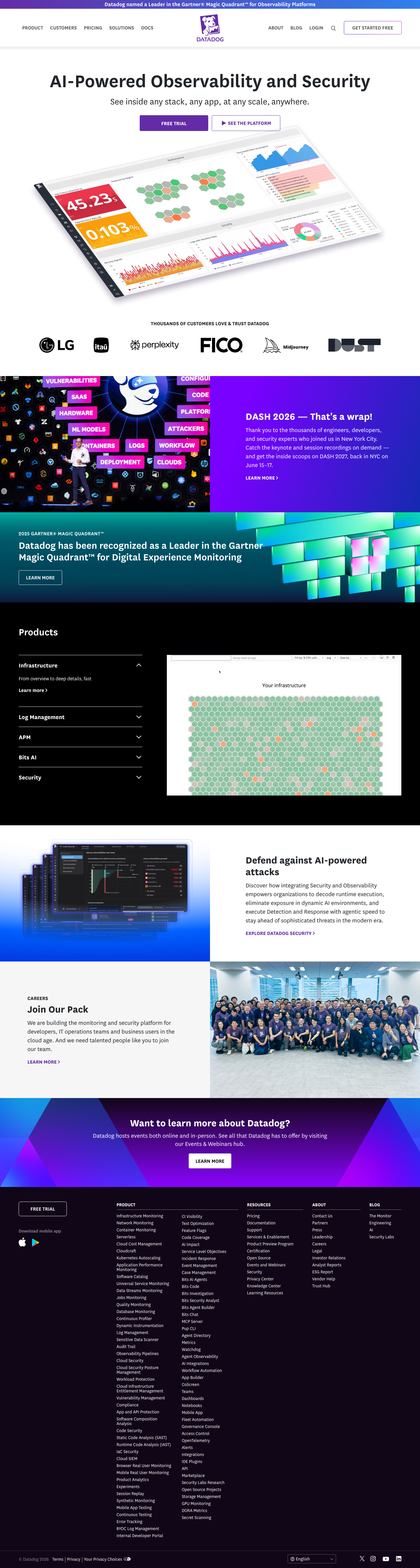 Datadog homepage screenshot, full resolution