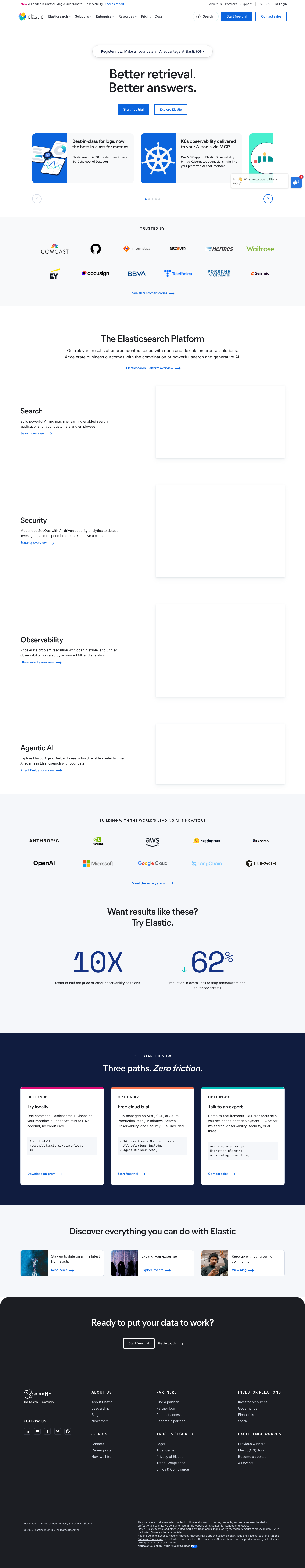 Elastic homepage screenshot, full resolution