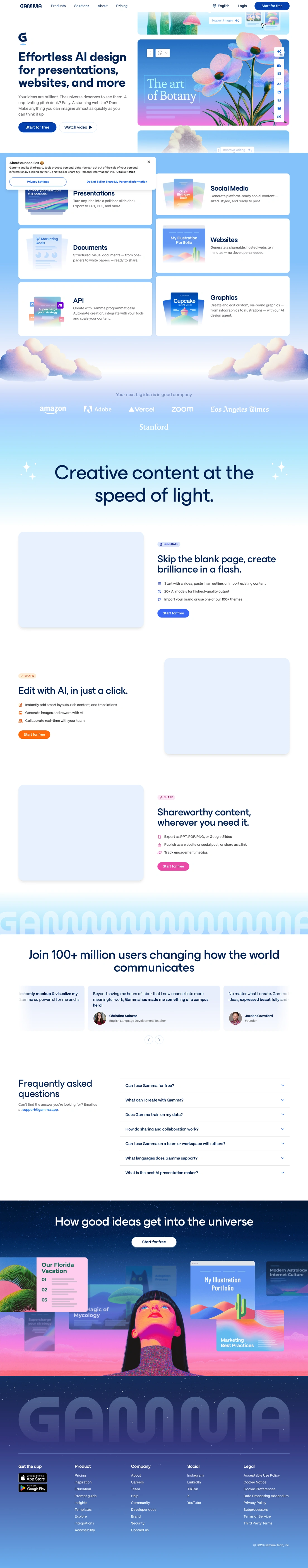 Gamma homepage screenshot