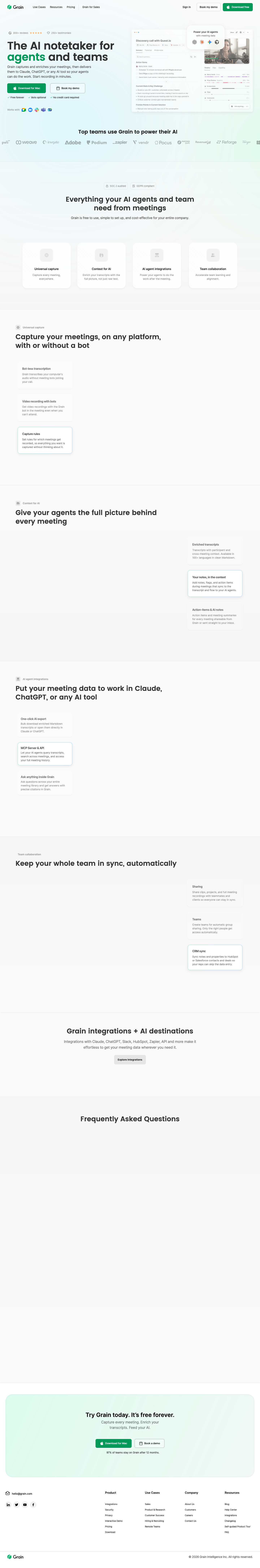 Grain homepage screenshot, full resolution