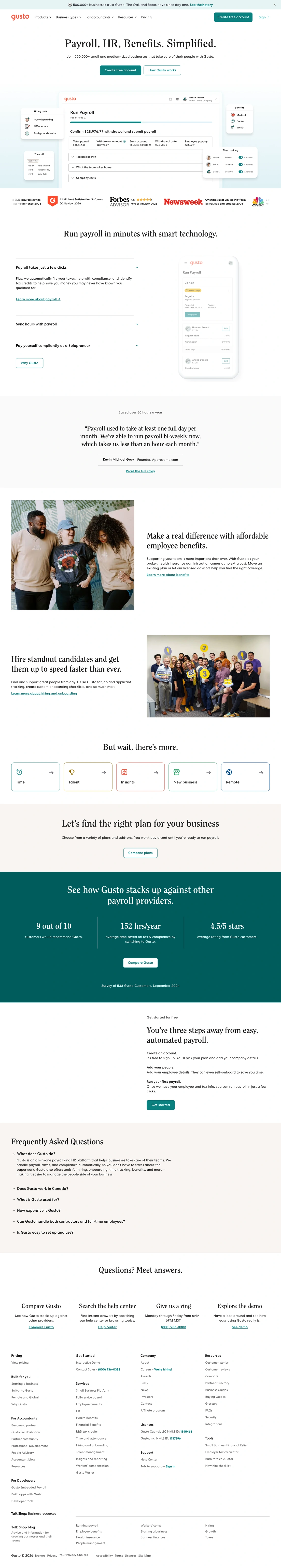 Gusto homepage screenshot