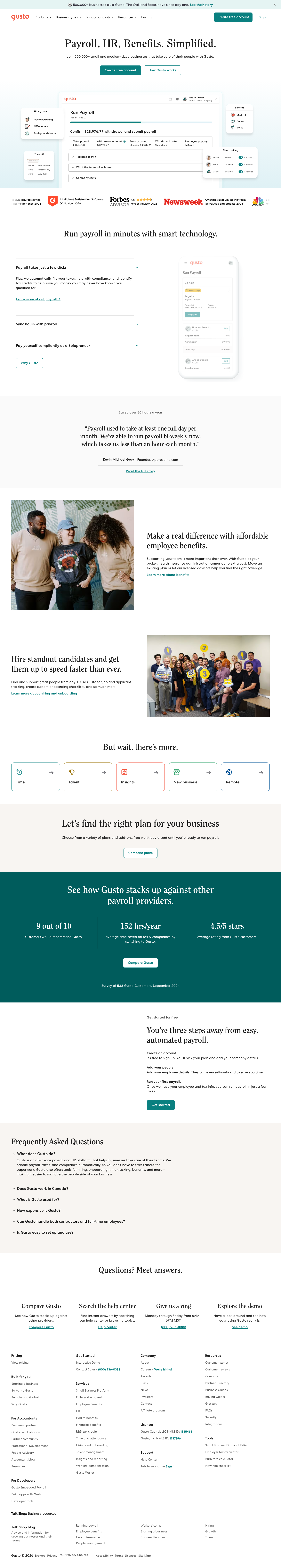 Gusto homepage screenshot, full resolution