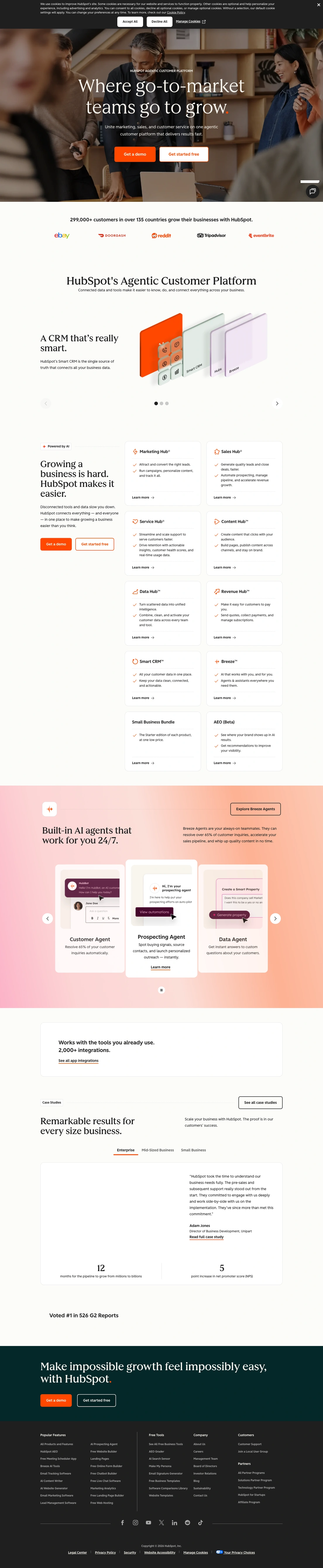 HubSpot homepage screenshot
