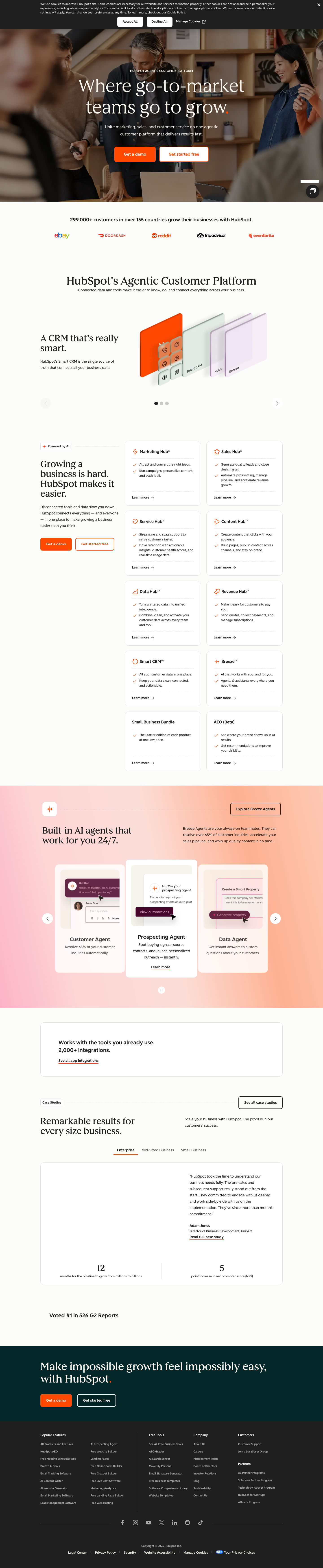 HubSpot homepage screenshot, full resolution
