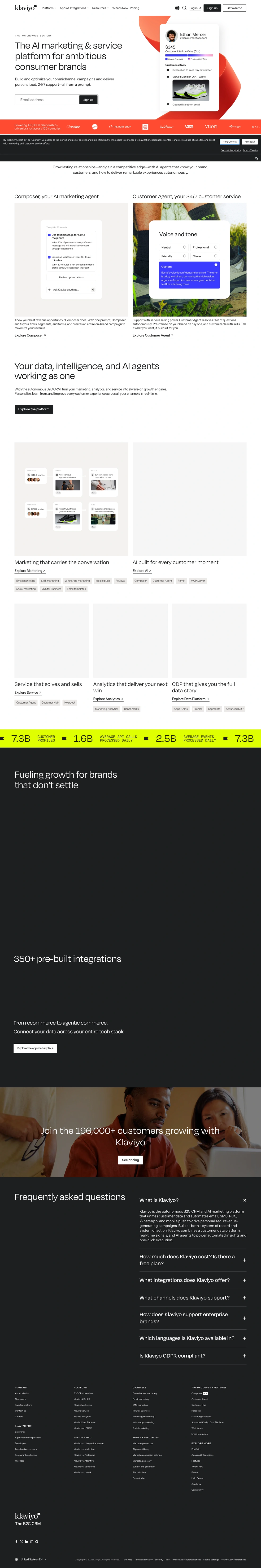 Klaviyo homepage screenshot