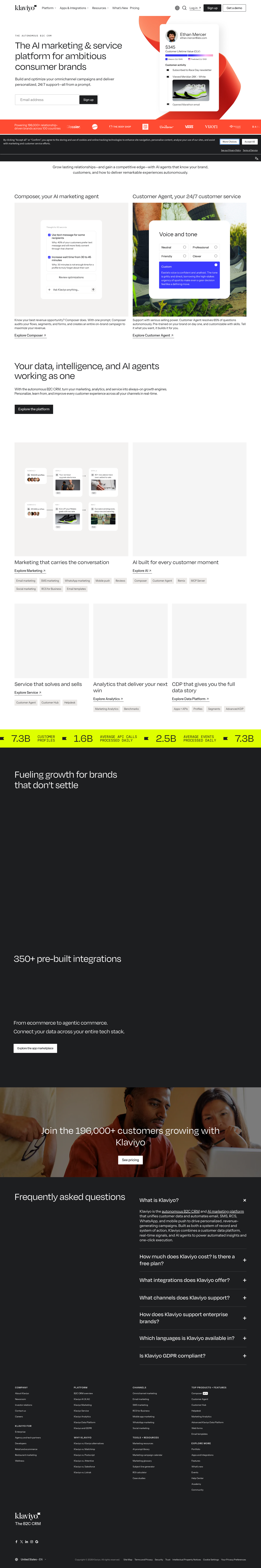 Klaviyo homepage screenshot, full resolution