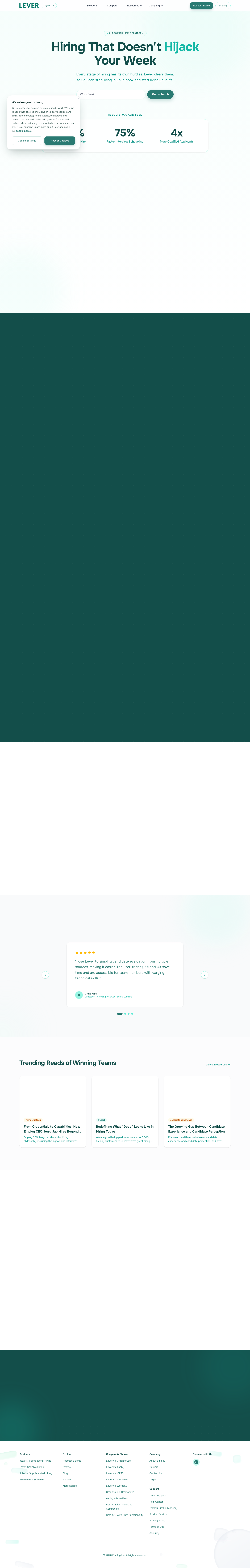 Lever homepage screenshot, full resolution