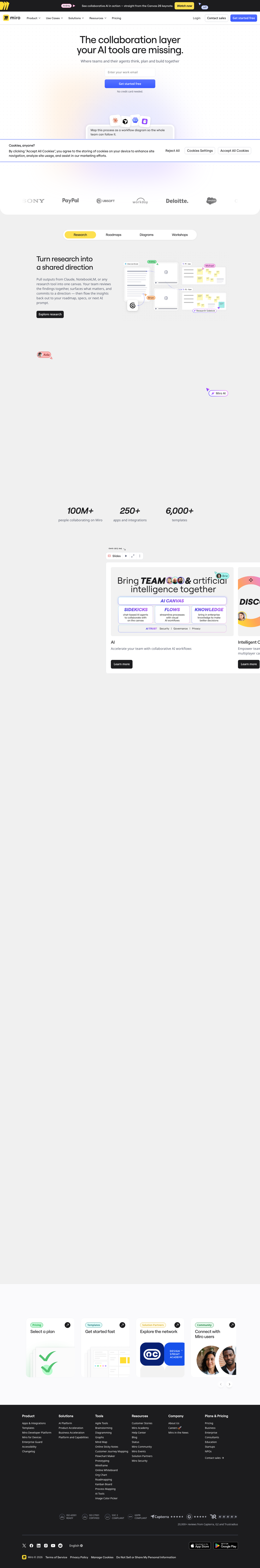 Miro homepage screenshot, full resolution