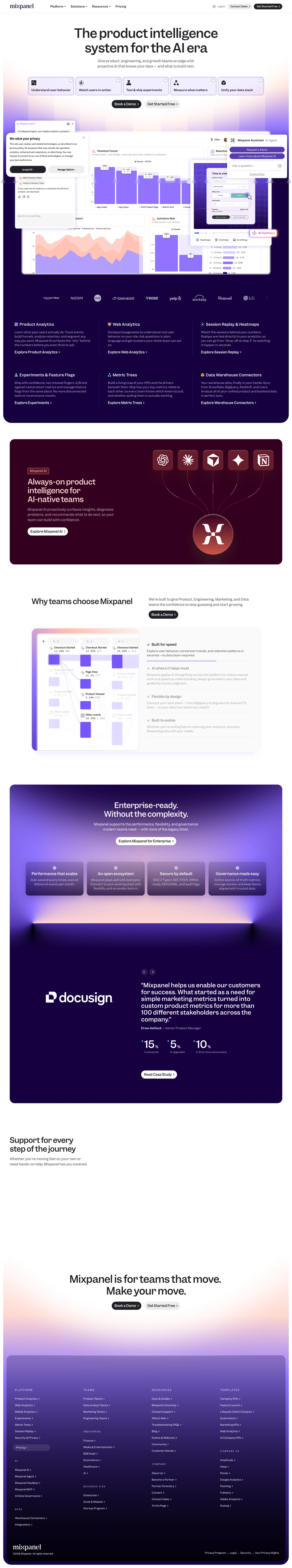 Mixpanel homepage screenshot