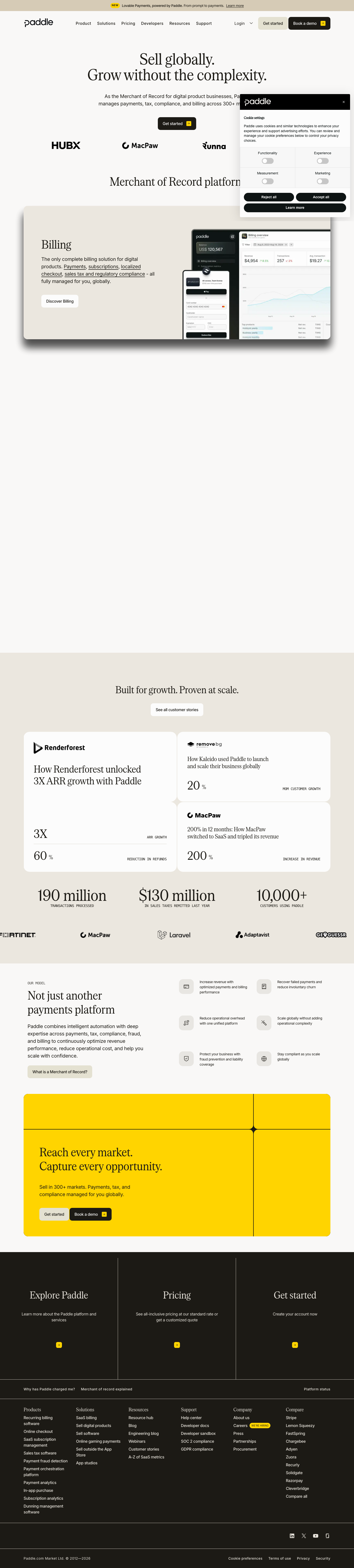 Paddle homepage screenshot, full resolution