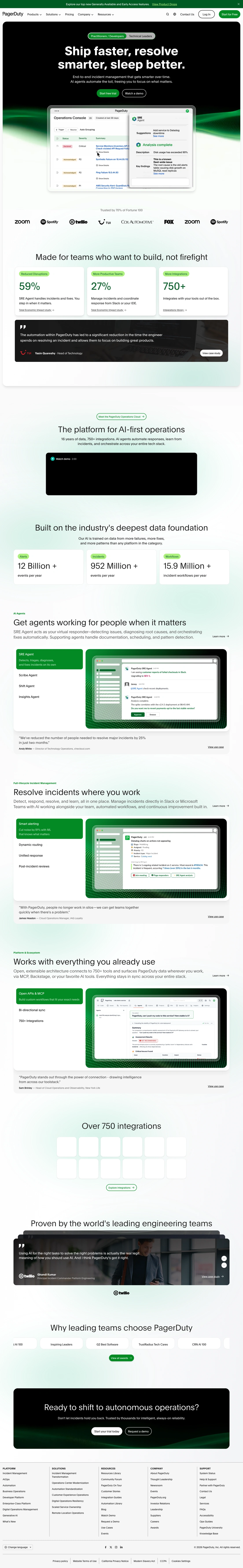 PagerDuty homepage screenshot