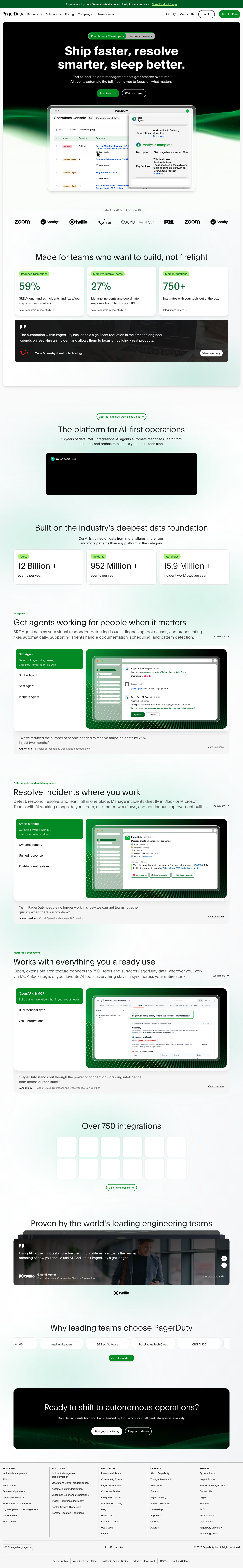 PagerDuty homepage screenshot, full resolution