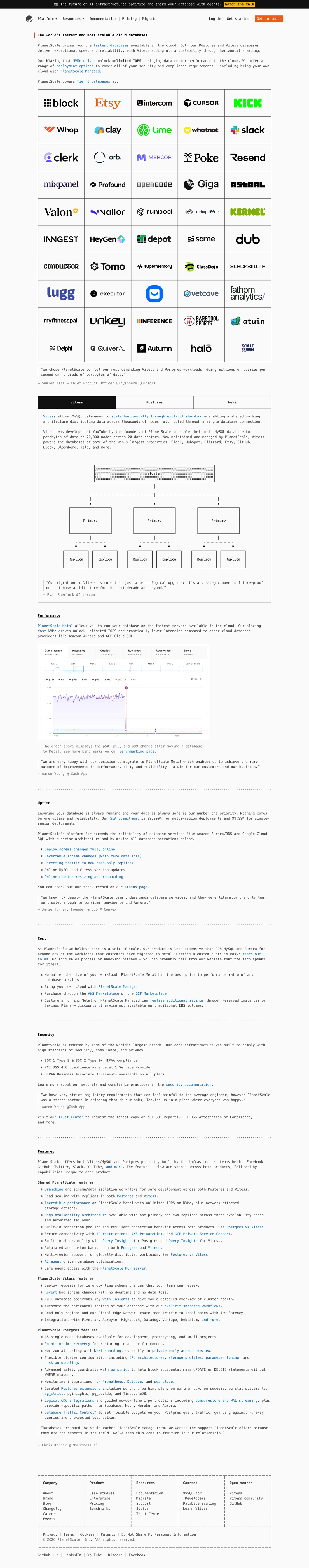 PlanetScale homepage screenshot