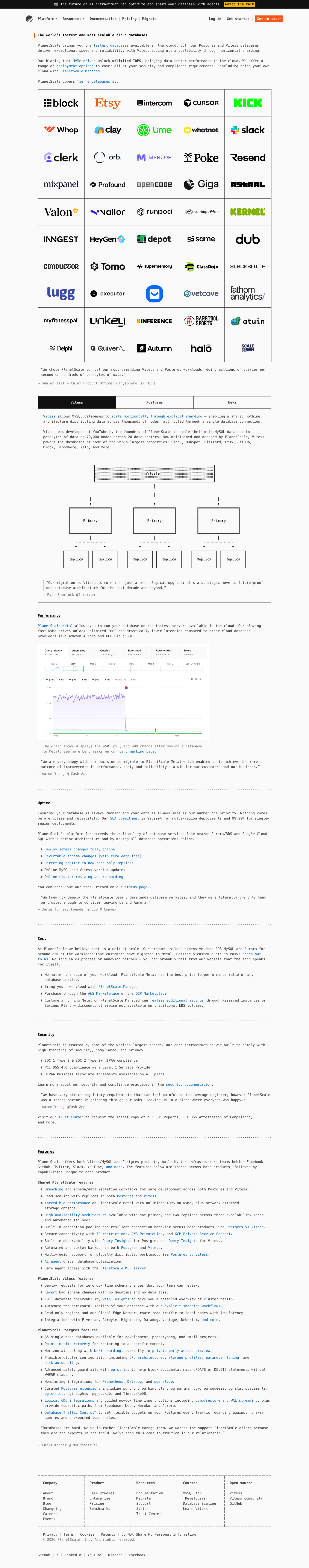 PlanetScale homepage screenshot, full resolution