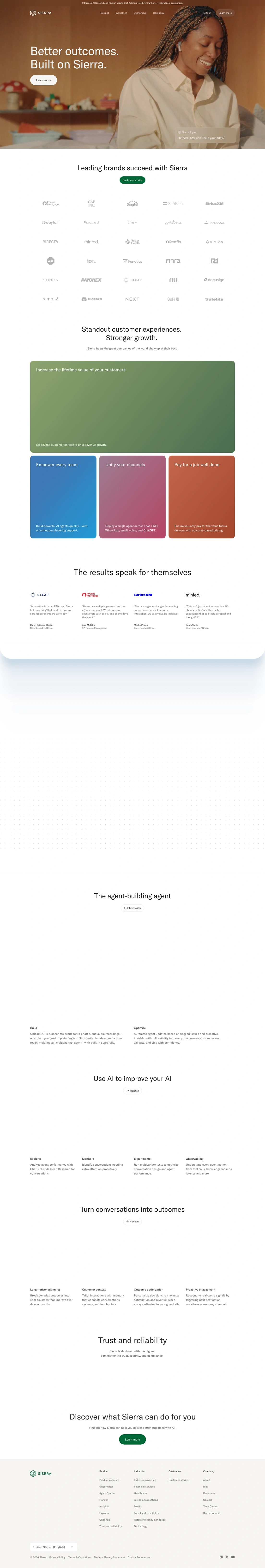 Sierra homepage screenshot