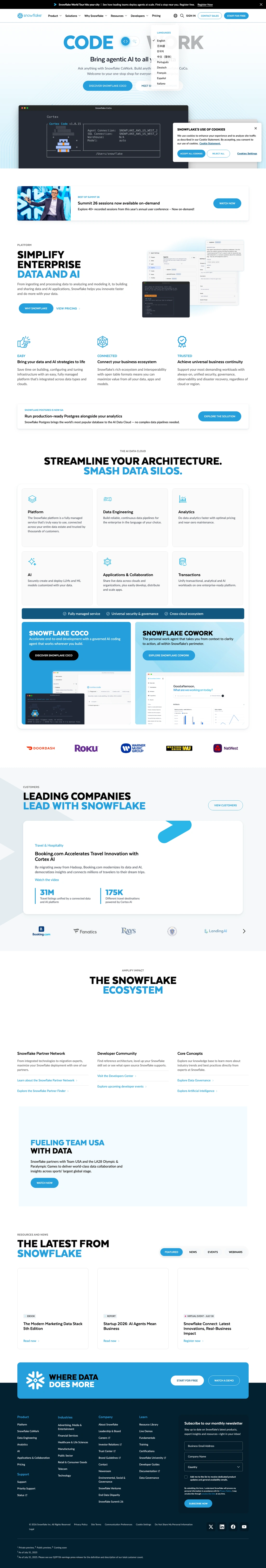 Snowflake homepage screenshot