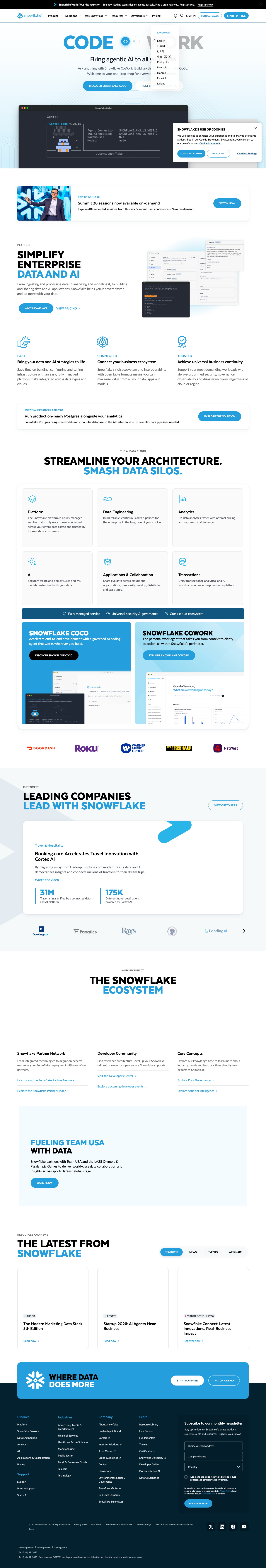 Snowflake homepage screenshot, full resolution