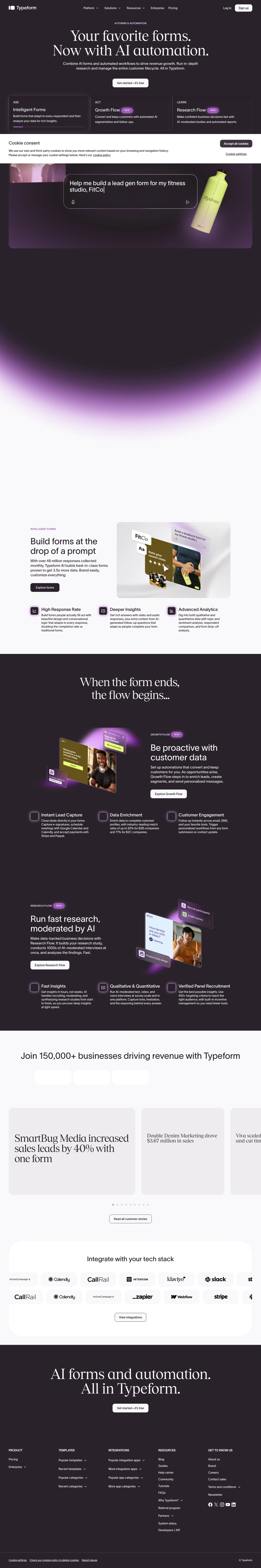 Typeform homepage screenshot