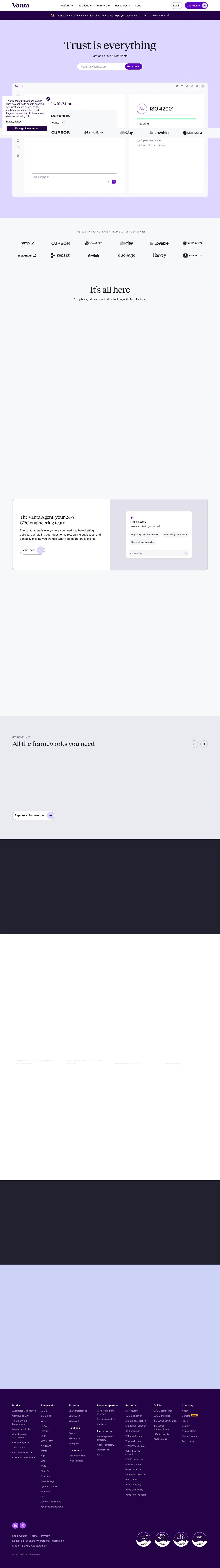 Vanta homepage screenshot