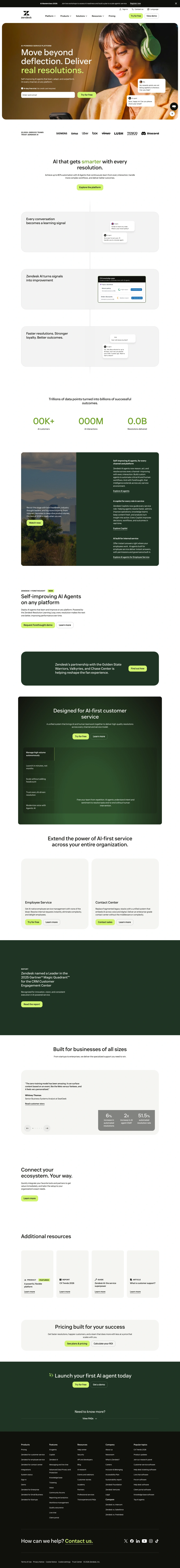 Zendesk homepage screenshot